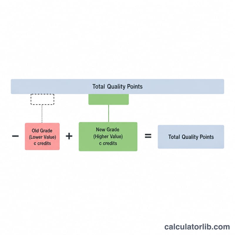 Diagram showing old grade points subtracted and new grade points added for one retaken course