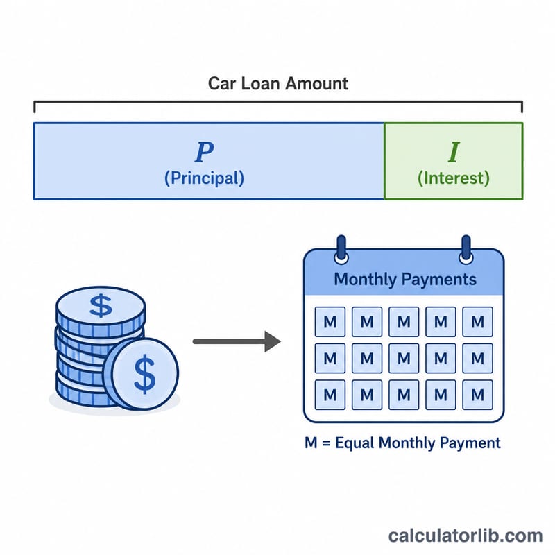 Diagrama que muestra el capital del préstamo dividido en cuotas mensuales iguales más intereses