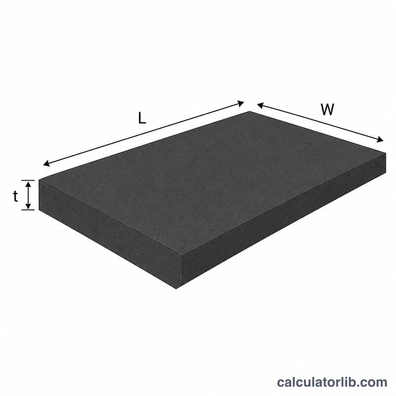 Driveway slab with length, width, and thickness dimensions labeled