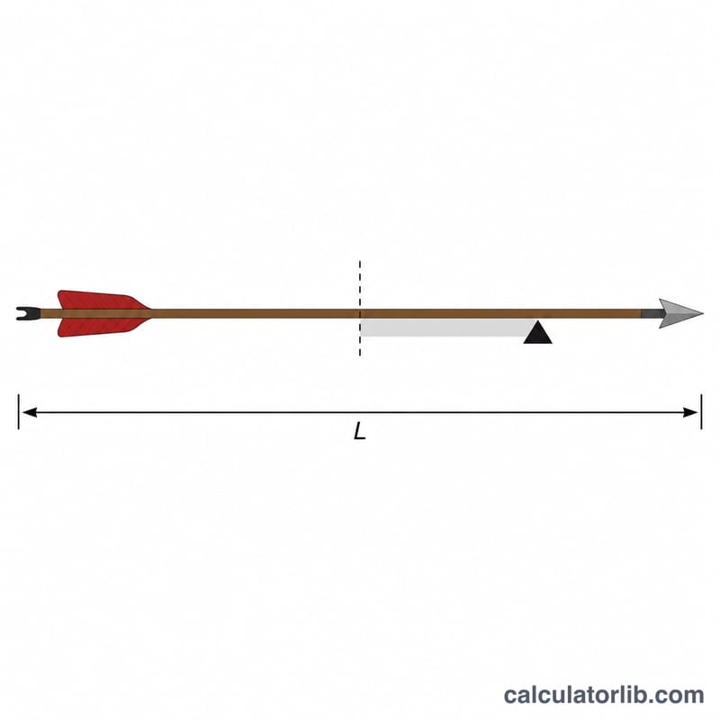 Diagram of an arrow showing total length, midpoint, and balance point