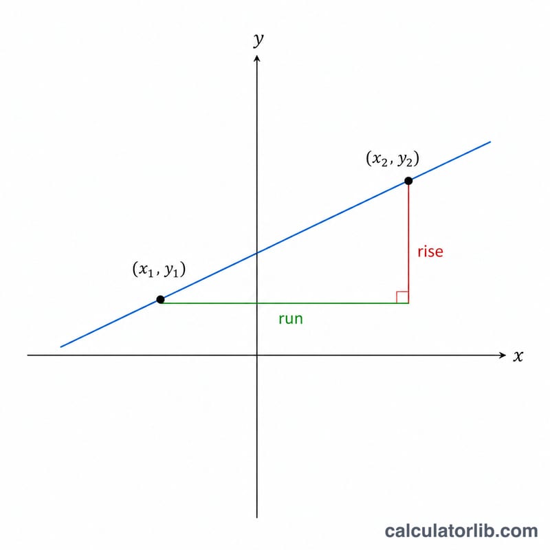 Line through two points showing rise and run on a coordinate grid