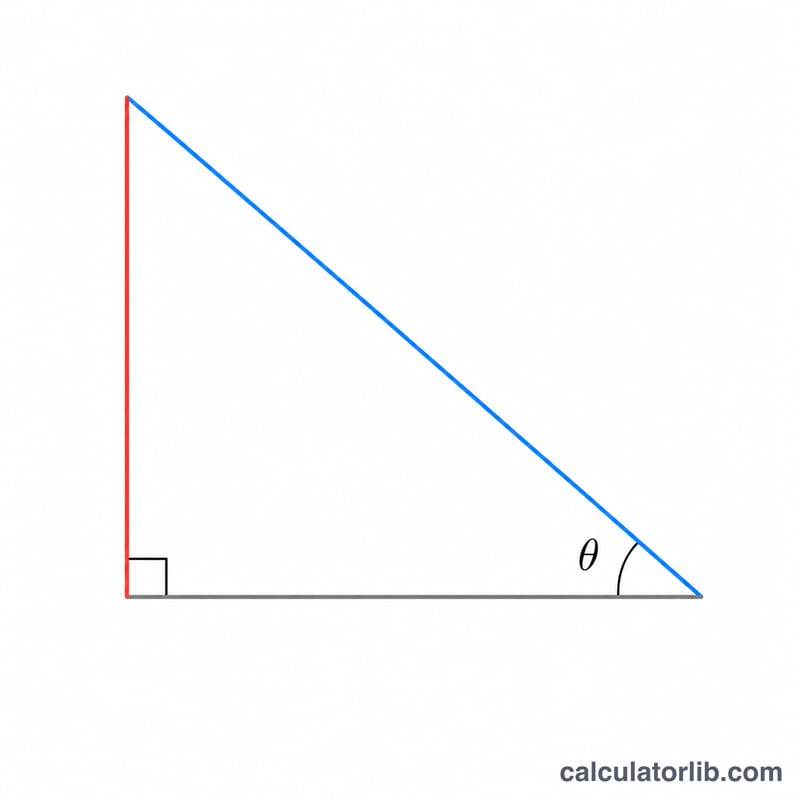Right triangle showing angle theta with opposite and hypotenuse sides labeled