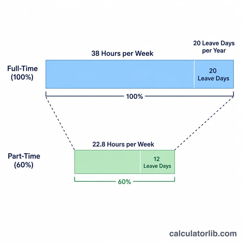 Proportional bars comparing full-time and part-time hours to scaled leave days