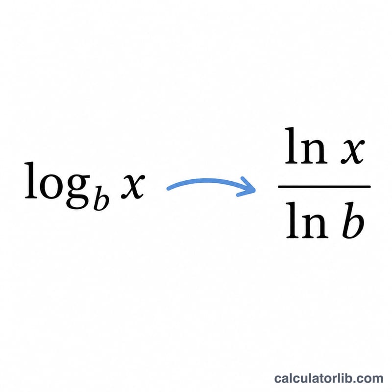 底bのxの対数が ln(x)÷ln(b) として書き換えられる様子を示す図