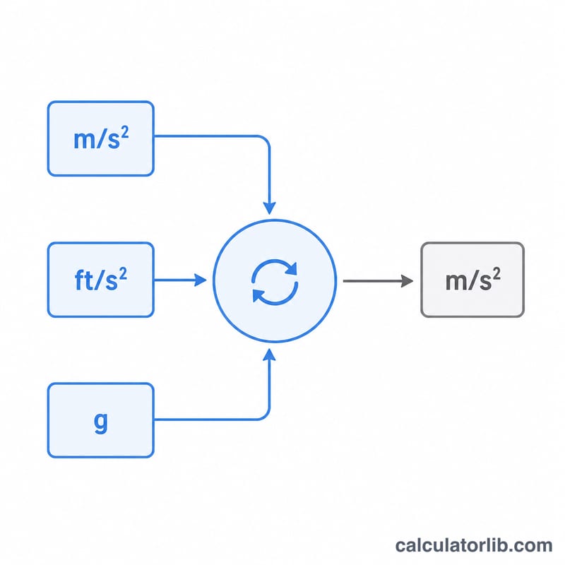 Diagram of acceleration units converting through a common base into a result