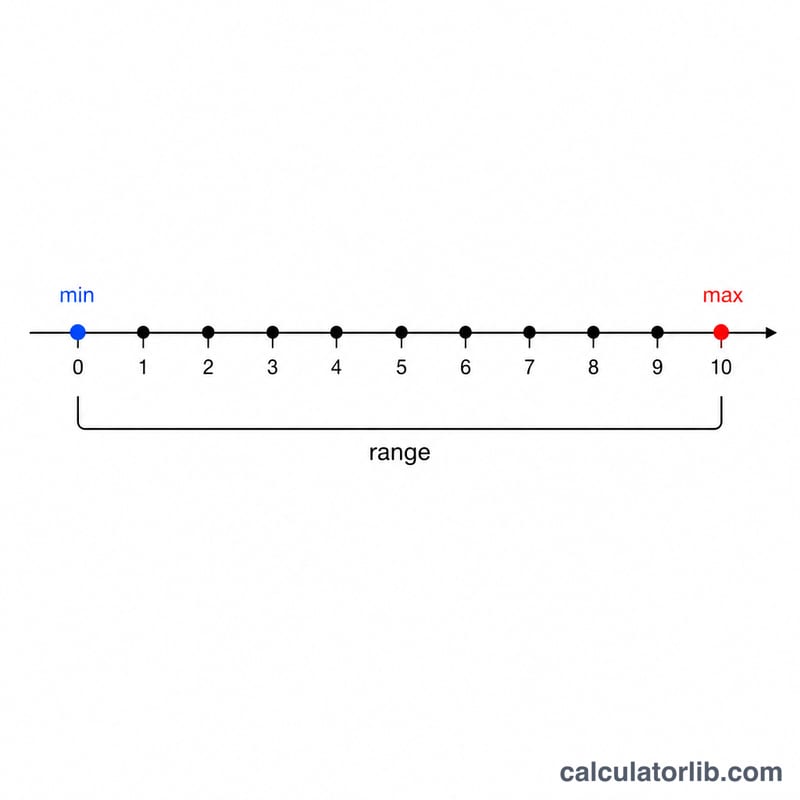 Number line showing the minimum dot, maximum dot, and the range between them