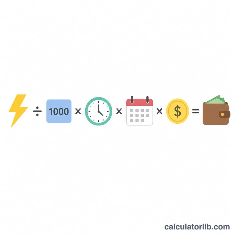 Flow diagram of the annual appliance running cost formula from watts to total cost