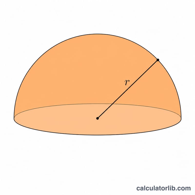 Cross-section diagram of a hemisphere showing radius from center to curved edge