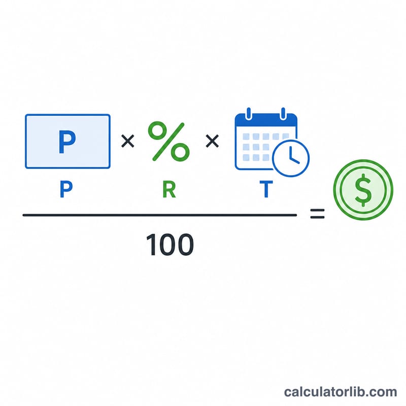 Diagram of the simple interest formula with principal, rate, and time