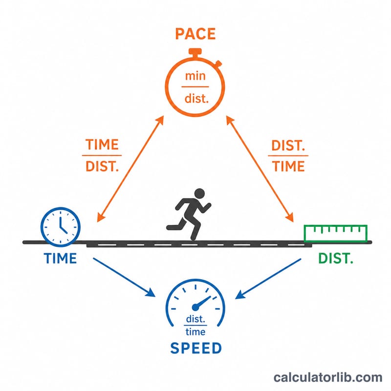 Diagram relating time and distance to pace and speed