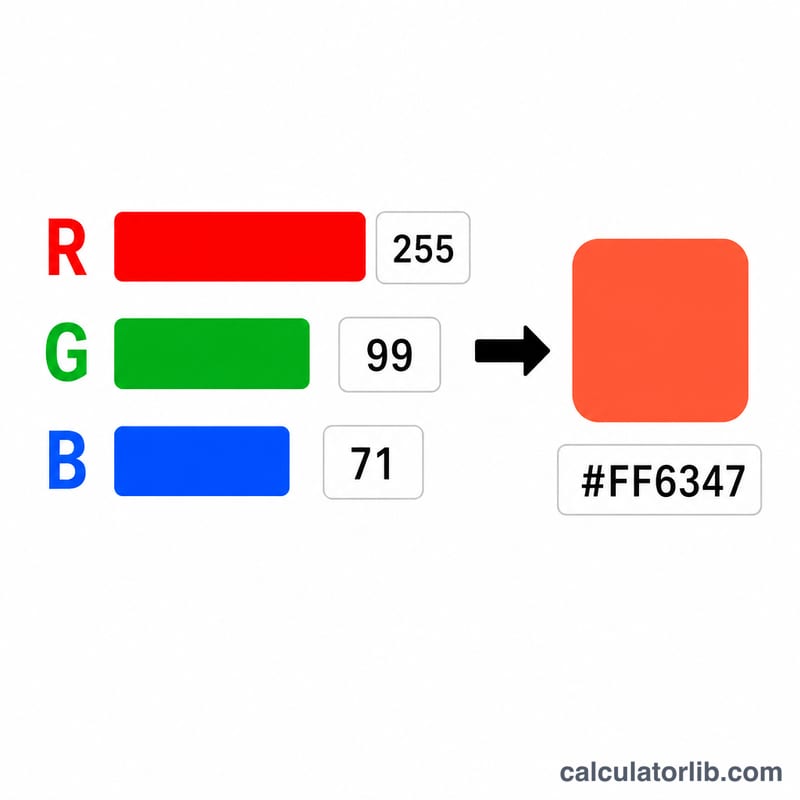 RGB values combining into one color swatch and a hex code