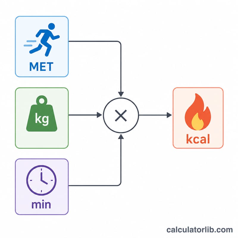 Sơ đồ cho thấy MET, cân nặng và thời gian kết hợp tạo ra lượng calo đã đốt
