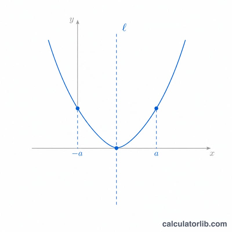 Parabola with a vertical dashed axis of symmetry through its vertex