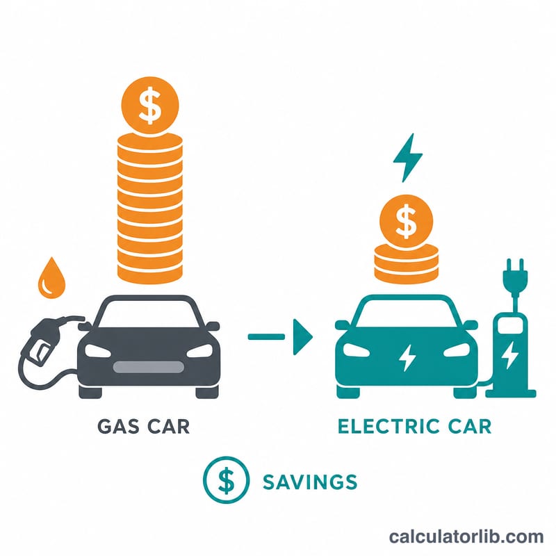 Comparison of gas car fuel cost versus electric car charging cost showing monthly savings