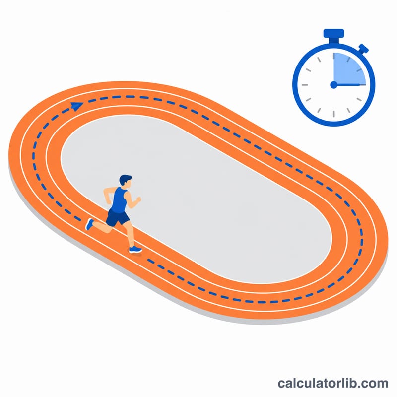 Runner on an oval track with distance covered marked over a 12-minute timer