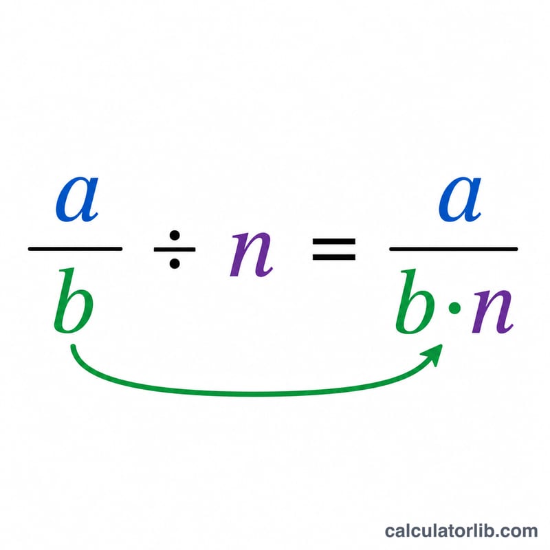 Diagram showing a over b divided by n equals a over b times n