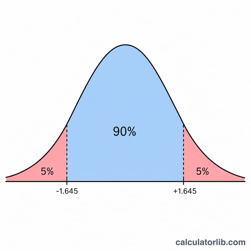 Normal distribution curve with shaded central region and tails