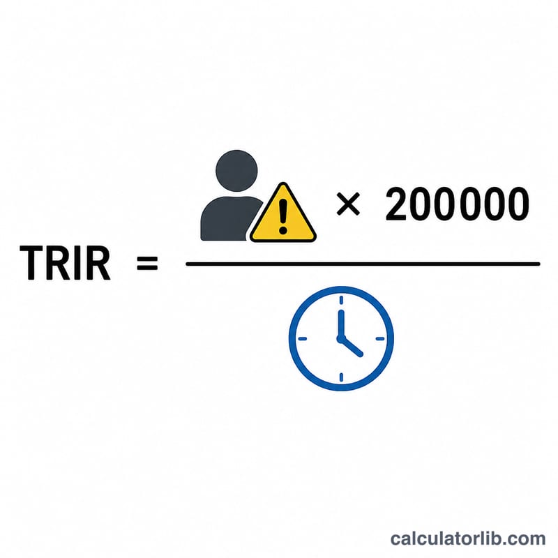 TRIR formula shown as a fraction of recordable incidents times 200000 over total hours worked