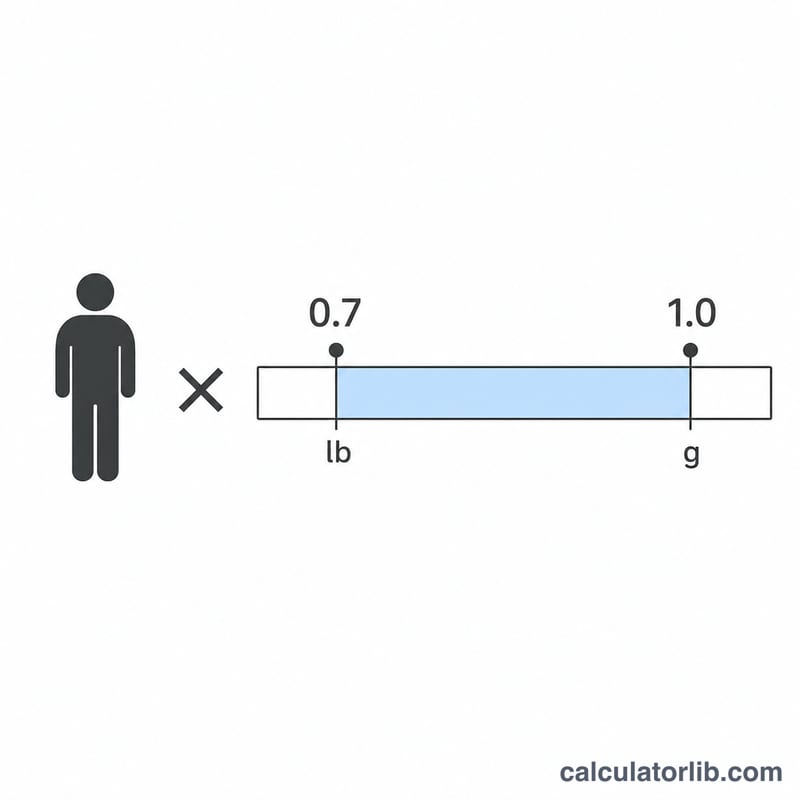 Diagram showing body weight multiplied by a 0.7 to 1.0 protein range