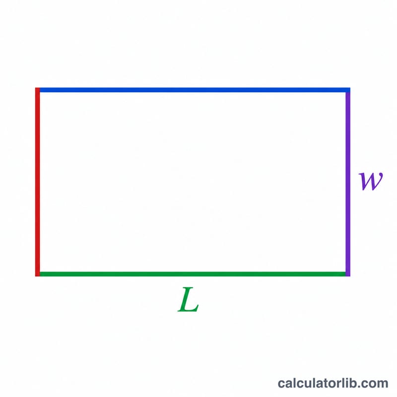 Rectangle with length and width labeled and perimeter highlighted around the edge
