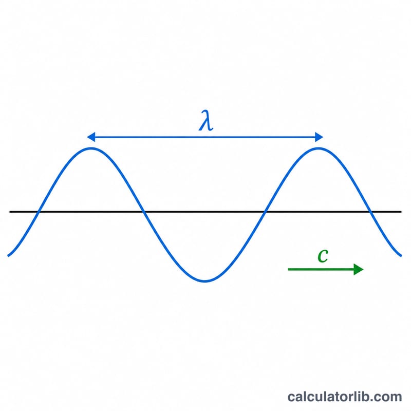 Sine wave showing one wavelength labeled lambda travelling at speed c