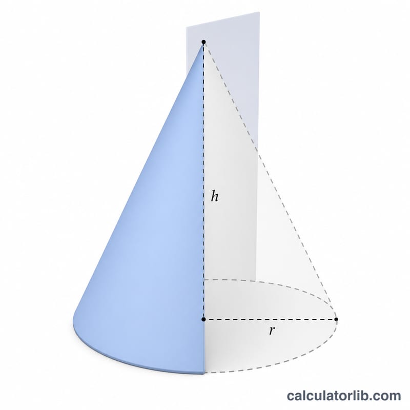 Right circular cone sliced by a vertical plane, showing the partial solid