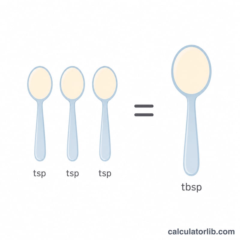 Three teaspoons equal one tablespoon shown with spoon icons