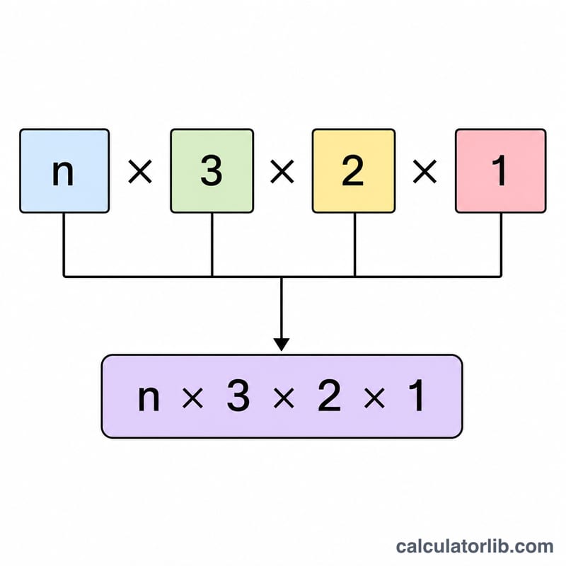 Diagram showing a factorial as the product of descending whole numbers