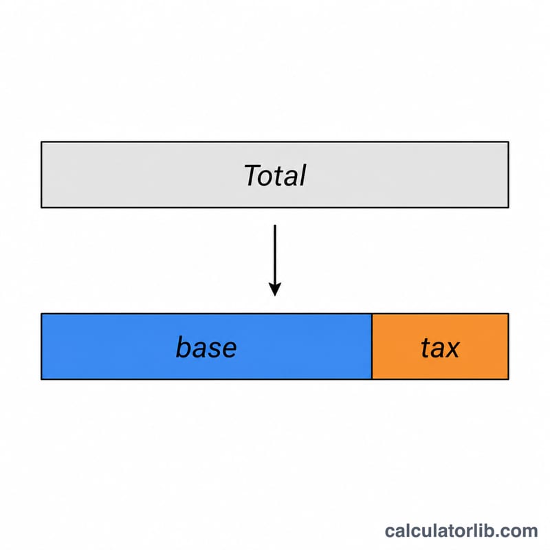 Diagram splitting a total amount into pre-tax base amount and tax amount