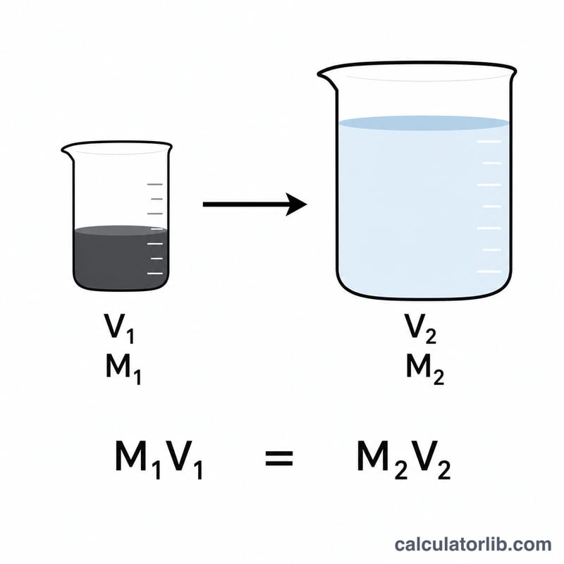 Concentrated acid in a small beaker diluted into a larger beaker with equal moles of solute