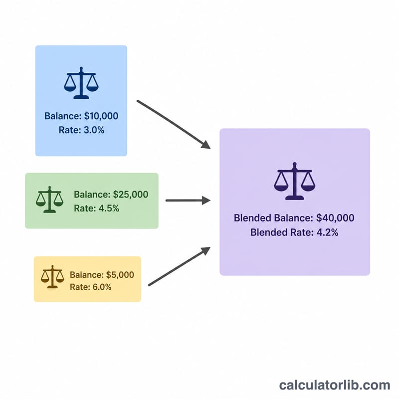 Three account blocks of different sizes combining into one blended rate block