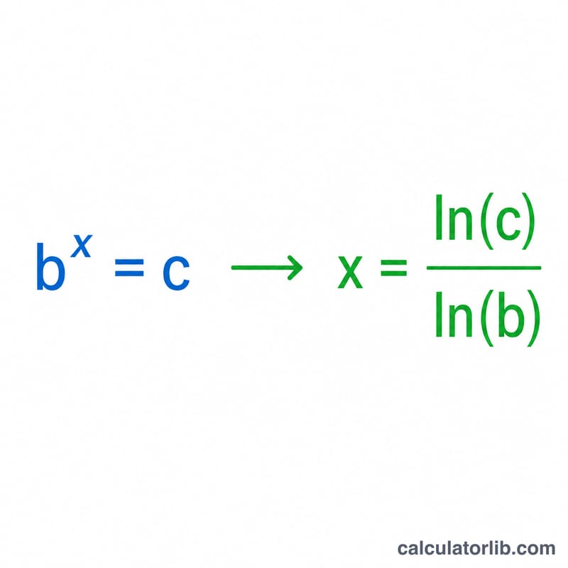 Equation b to the x equals c rearranged to x equals ln c over ln b