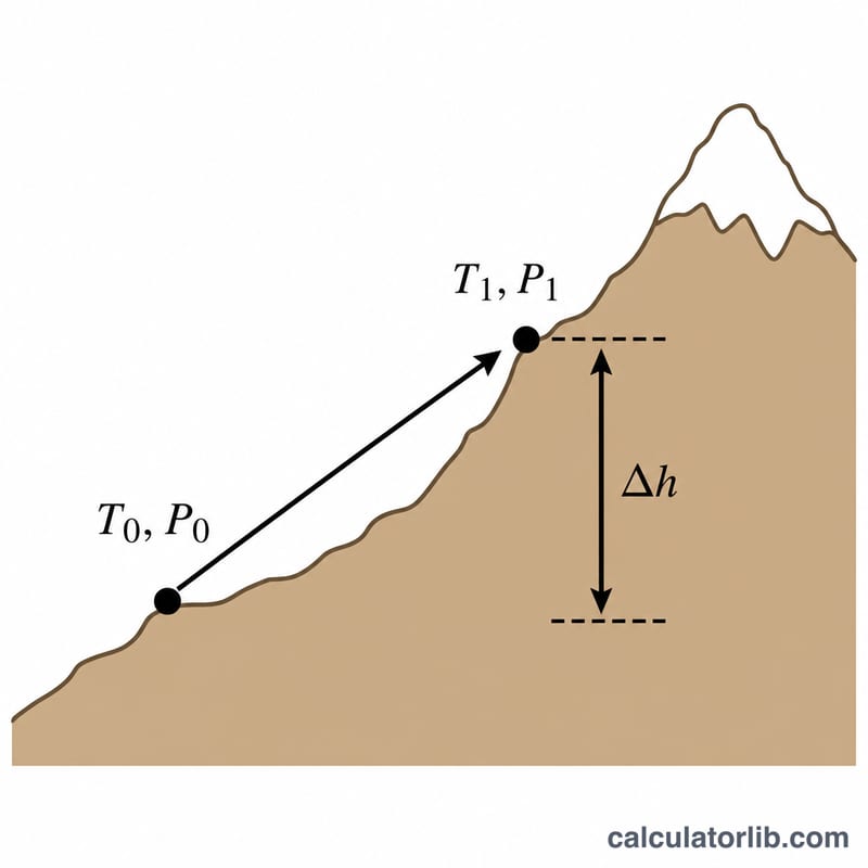 Diagram showing temperature and pressure changing between two elevations