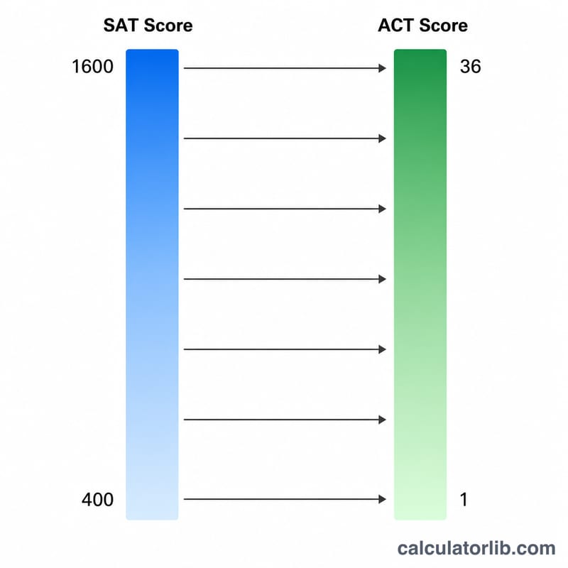 Concordance mapping from SAT score range to ACT score range