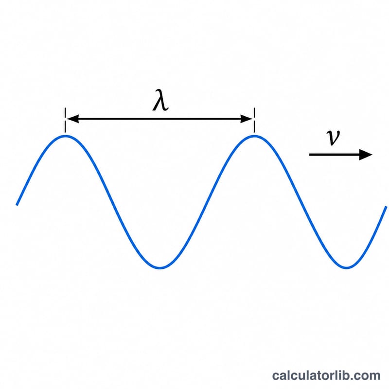 Sine wave showing wavelength lambda between crests and propagation direction v