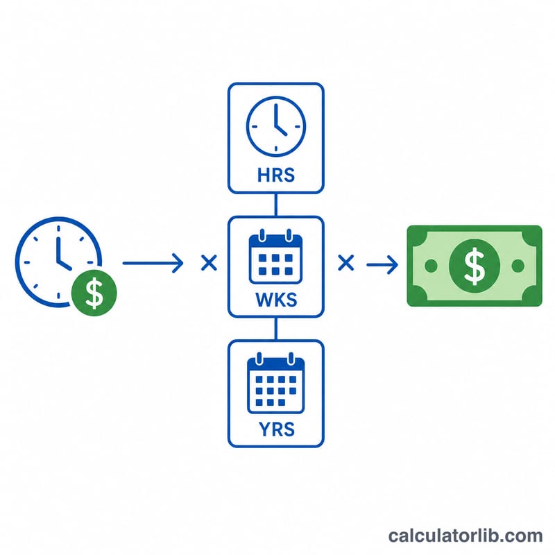 Diagram converting hourly rate to annual salary via multiplication