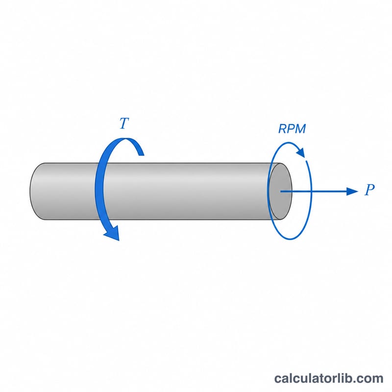 Rotating shaft showing torque arrow and rotational speed