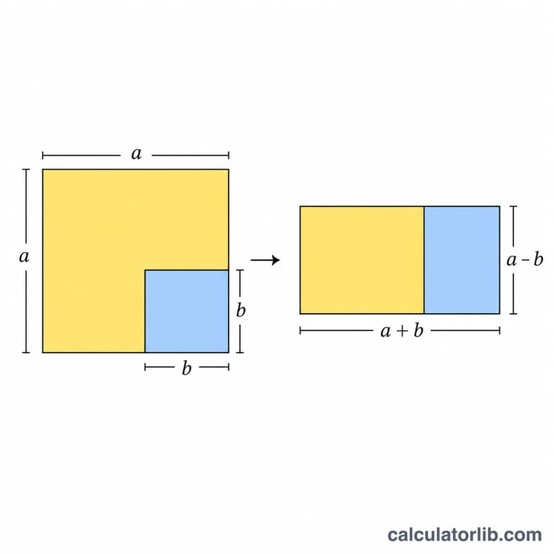 Geometric proof of a squared minus b squared equals (a+b)(a-b) using rearranged areas