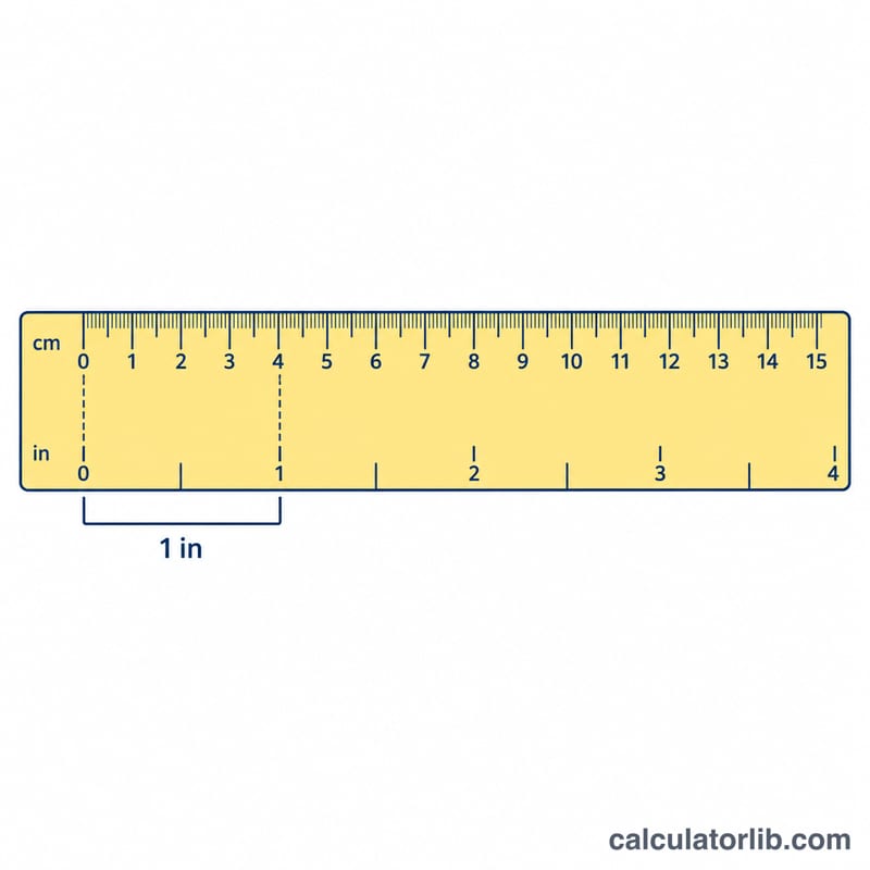 Ruler showing centimeters aligned with inches, illustrating 2.54 cm per inch