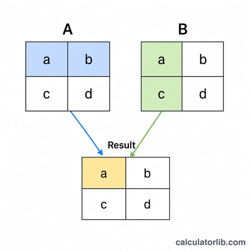 Row by column dot product for 2x2 matrix multiplication