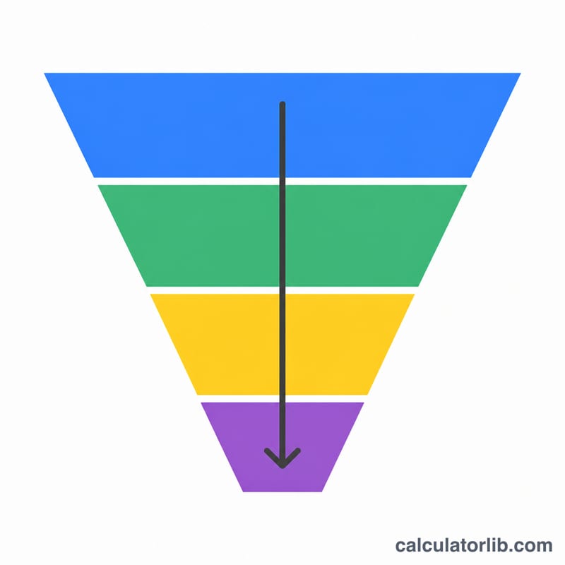 Funnel diagram narrowing through four stages from leads to customers