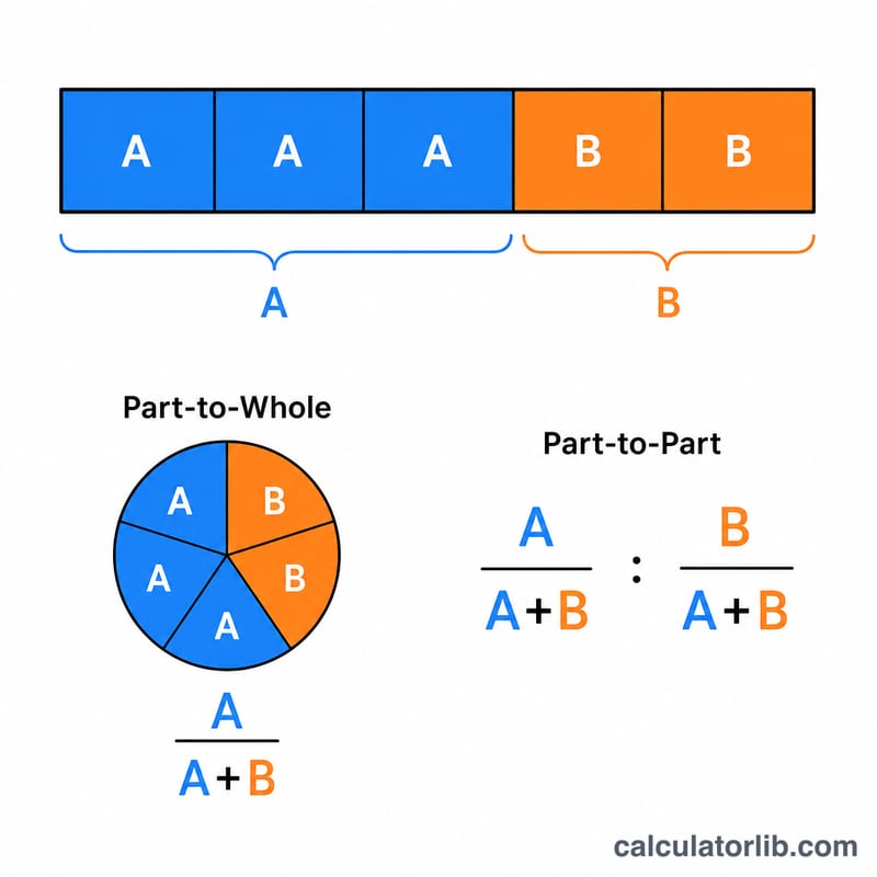 Bar split into A and B parts illustrating part-to-part and part-to-whole fractions