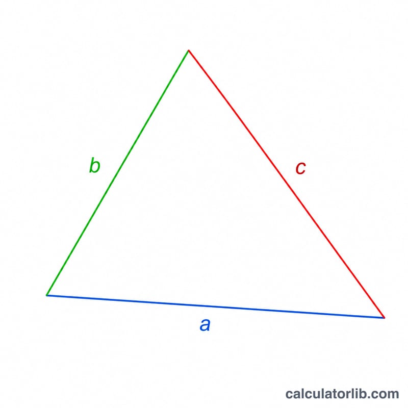 a, b ve c olarak etiketlenmiş kenarları olan üçgen