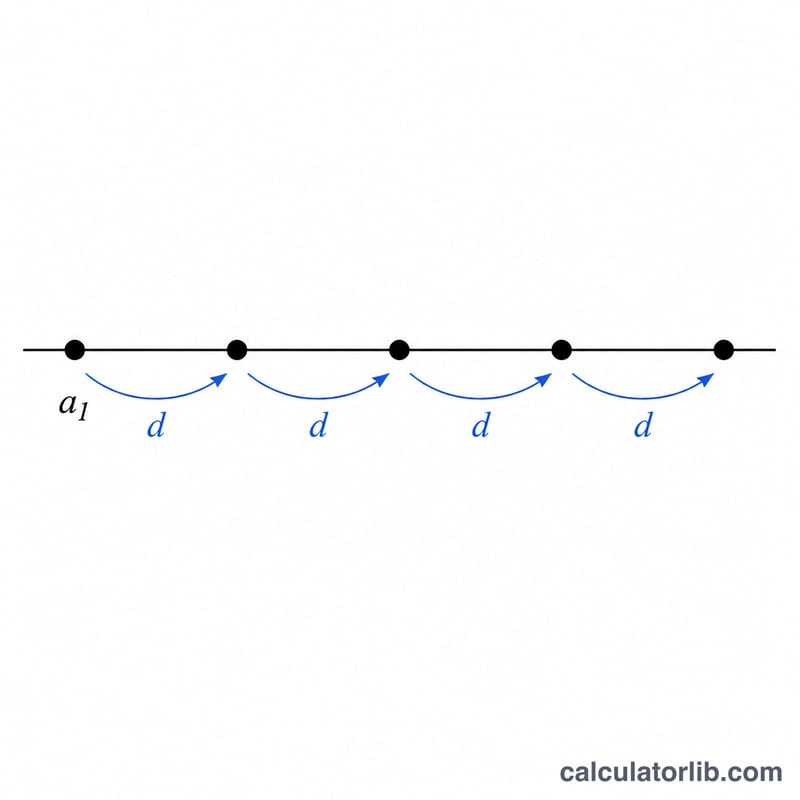 Number line showing equally spaced points forming an arithmetic sequence with a constant gap d