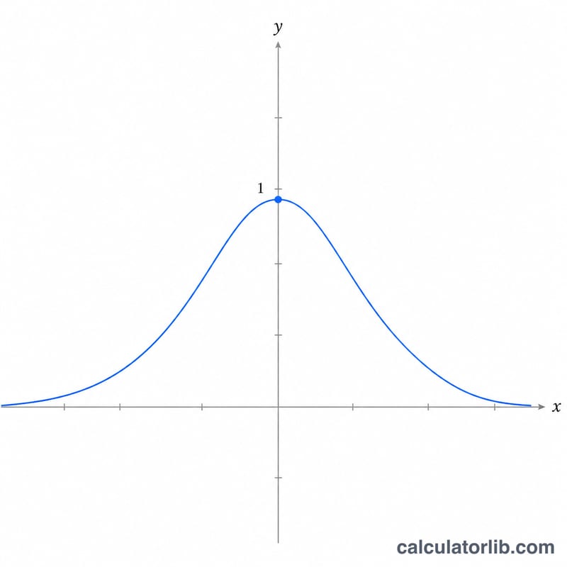 Bell-shaped curve of the hyperbolic secant function peaking at 1