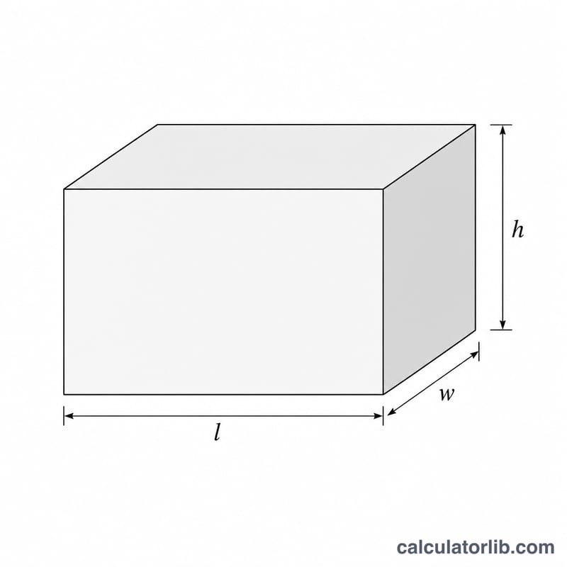 Labeled cuboid showing length, width, and height dimensions