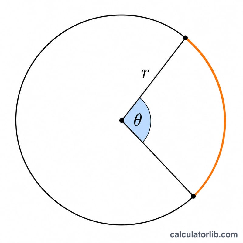 Cercle avec angle au centre theta, rayon r et un arc mis en évidence