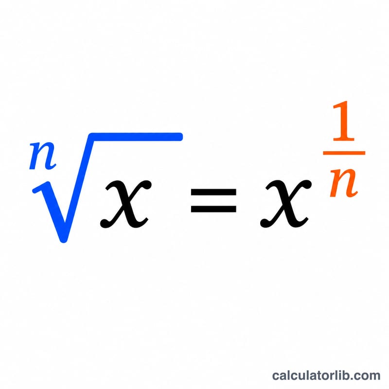 Diagrama de una expresión radical que etiqueta el radicando x y el índice n igual a x elevado a uno sobre n