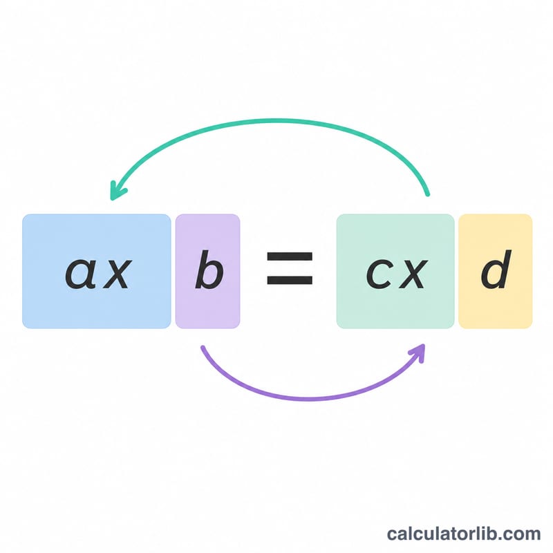 Diagram showing terms moving across an equals sign to isolate x