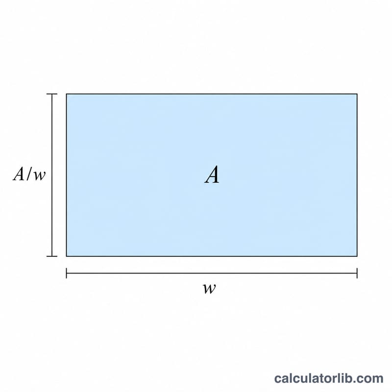 Rectangle with width w, height A divided by w, and area A labeled inside